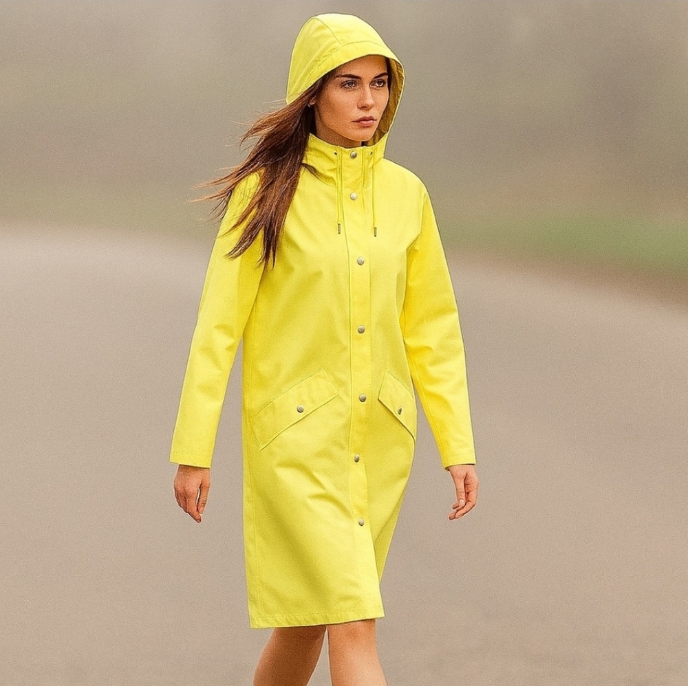 RAINS Lemon Yellow Longer Jacket Straw Hooded Wind/Waterproof Raincoat Sz XS NWT